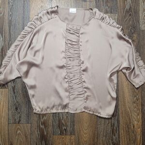 Vintage Spiegel Womens Size 2 Small Blouse Champagne Color Rouged Sleeve